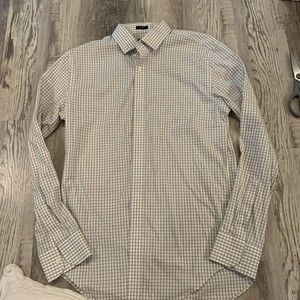 J Crew Wrinkle Free Slim Fit Button Shirt Mens M Medium White Grey Check Flex